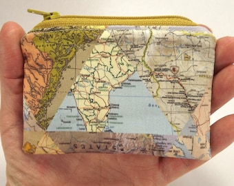 World map card wallet, coin purse, world traveler gift, zipper pouch, travel accessory, map collage, world map purse, foreign maps