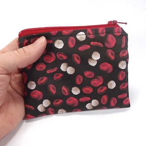 blood cell zipper pouch, white blood cell, card wallet, platelet coin purse, medical walet, blood platelet, phlebotomist accessory
