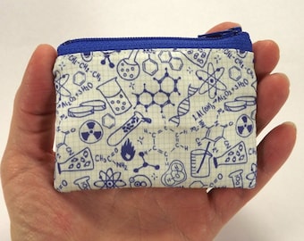 Porta monete scientifico, astuccio con cerniera scientifico, borsa fisica, regalo di chimica, atomo di DNA matematico, borsa da scienziato, laboratorio di chimica atomica, formula chimica