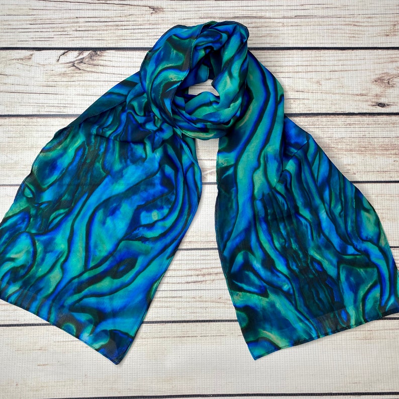 Abalone scarf, Blue abalone, Paua shell scarf, abalone shell, flata scarf, abalone gift, chiffon scarf, abalone wedding, ocean scarf image 6