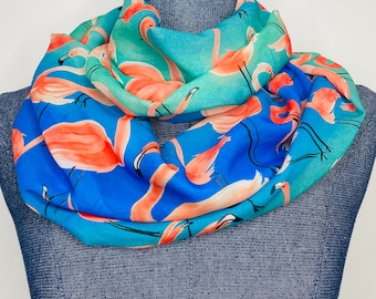 Sciarpa con fenicottero rosa, sciarpa a cerchio con fenicottero, sciarpa in chiffon trasparente e leggera, regalo a tema fenicottero