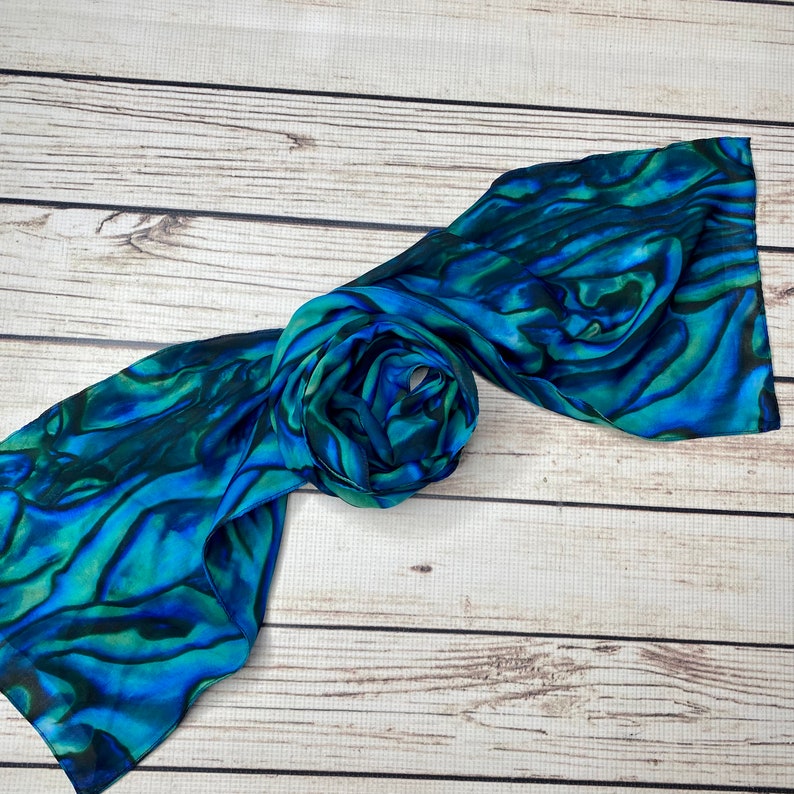 Abalone scarf, Blue abalone, Paua shell scarf, abalone shell, flata scarf, abalone gift, chiffon scarf, abalone wedding, ocean scarf image 4