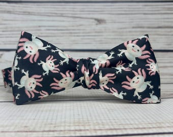 Axolotl bowtie, axolotl gift, cute axolotl, pink axolotl necktie, axolotl accessory, biology gift, zoologist, mens bowtie, womans bowtie,