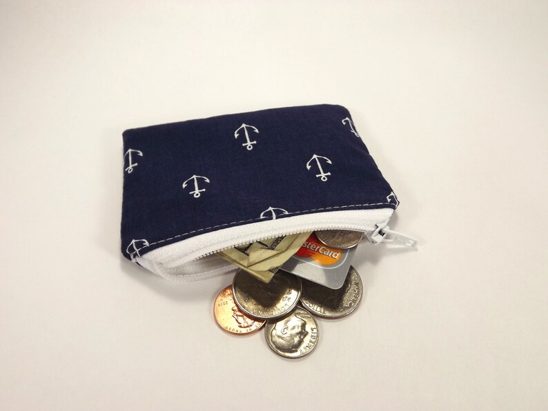 navy anchor bag grey bag anchor purse nautical card wallet anchor zipper pouch nautical accessory zipper pouch nautical coin purse