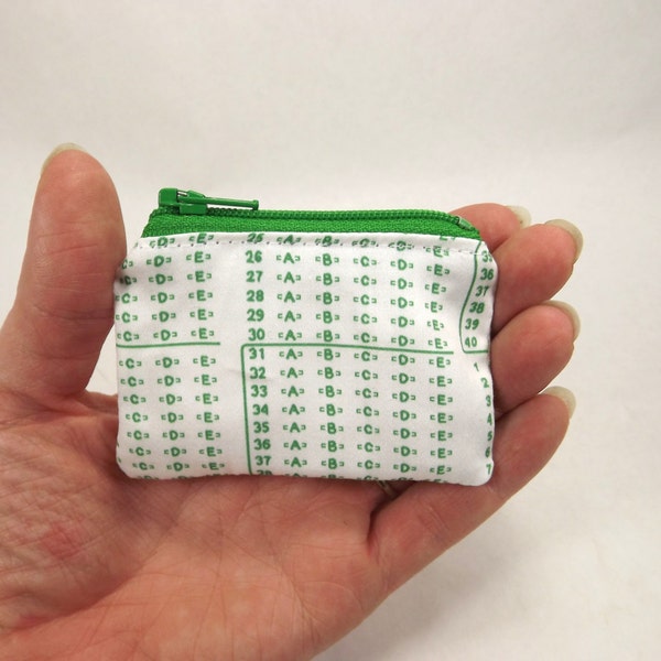 scantron coin purse, teacher gift, teacher wallet, green scantron, teacher zipper pouch, elementary school coin purse, school teacher gift