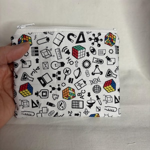 Science coin purse, Rubik's cube coin purse, scientific zipper pouch, math dna atom, scientist purse