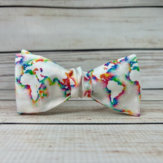 Rainbow World Map bowtie, pride accessory, rainbow bowtie, world map bowtie, pride bowtie, LGBT pride bowtie, world rainbow, lgbtq bowtie