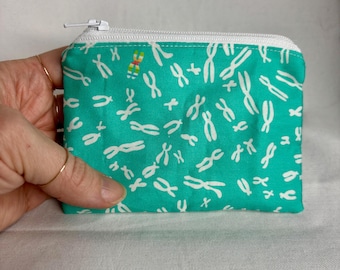 Chromosome zipper pouch, DNA coin wallet, chromosome gift, gene coin purse, science zipper pouch, DNA gift, genetics gift, 4.5 x 3.5 inches