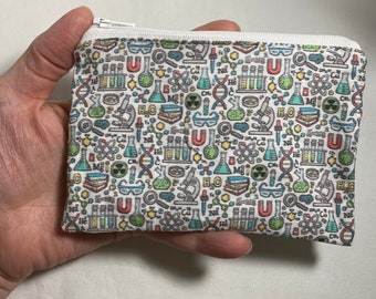 Science card wallet, scientific zipper pouch, physics bag, chemistry gift, scientist purse, chem lab gift, science teacher gift, laboratory