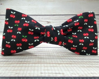 Cherry bowtie, cherry pinup accessory, cherry wedding, cherry gift, woman’s bowtie, men’s bowtie