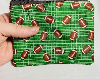 football zipper pouch, foot ball bag, coin purse, sports wallet, game accessory,  lunch money, quarterback gift, cheerleader bag