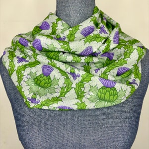 Thistle scarf, Scottish thistle accessory, chiffon, infinity scarf, scottish scarf, Thistle gift, scotch thistle, purple  and green