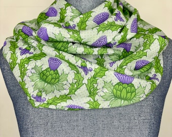 Thistle scarf, Scottish thistle accessory, chiffon, infinity scarf, scottish scarf, Thistle gift, scotch thistle, purple  and green