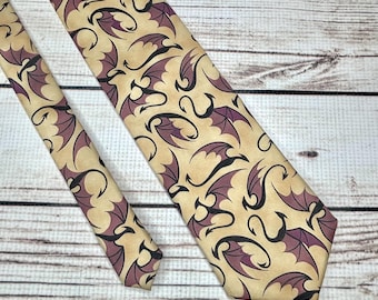 Dragon necktie, amphiptere necktie, Dragon gift, black dragon on gold
