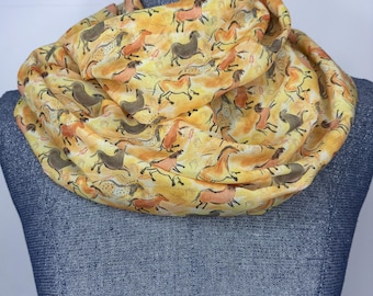 Sciarpa con disegni di cavalli del Paleolitico, disegni rupestri preistorici, sciarpa a cerchio in chiffon