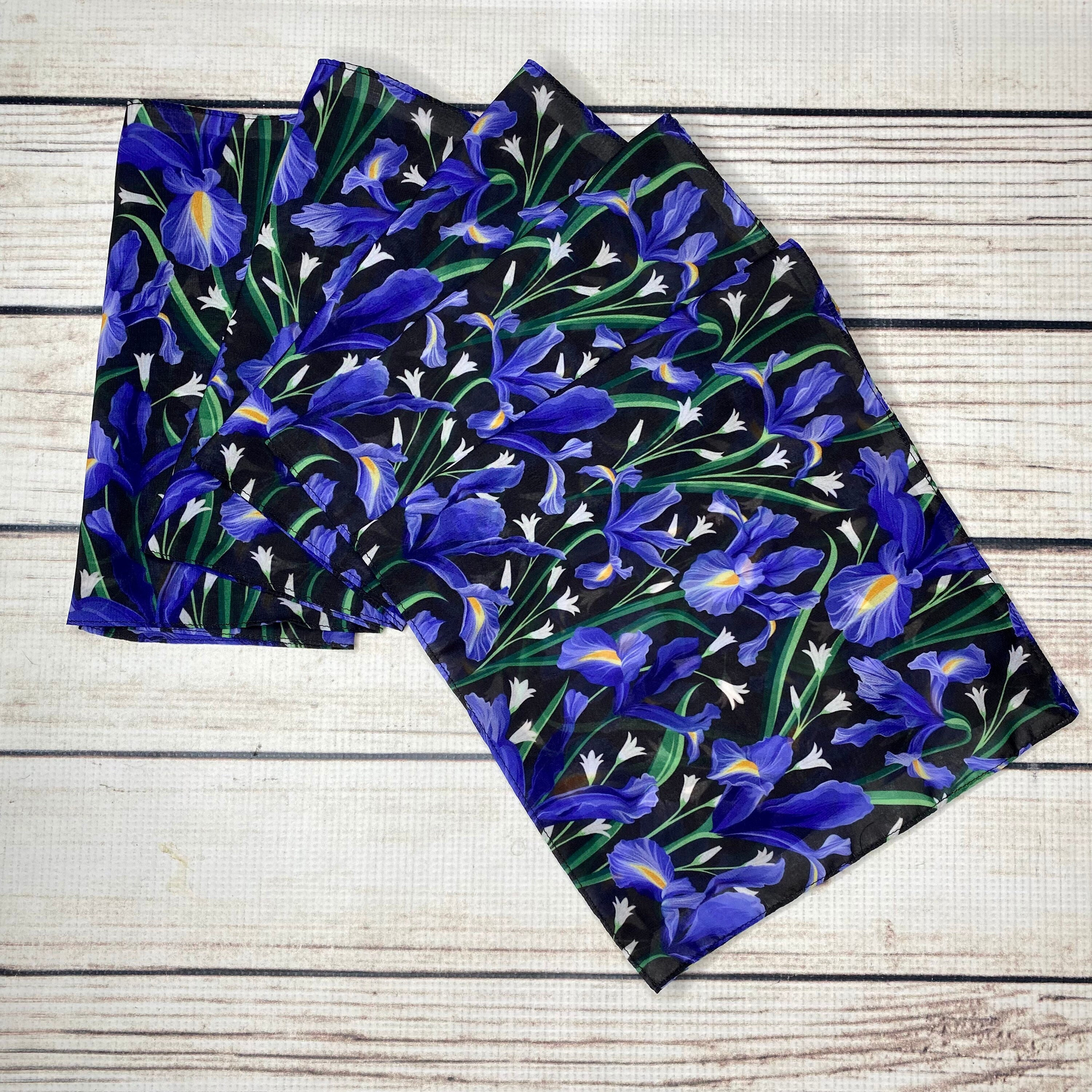 Iris scarf, Purple Iris scarf, Iris gift, botany gift, floral scarf, chiffon scarf, iris gift, iris flower, purple and black scarf