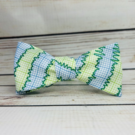 Electroencephalogram bowtie, EEG bowtie, neurologist bowtie, brain waves, EEG technician, graduation gift, medical bowtie, green blue