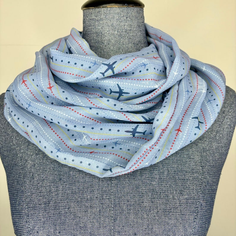 Airplane scarf, pilot gift, infinity scarf, flight attendant gift, pilot gift for woman, travel gift, air plane accessory, flight scarf image 1