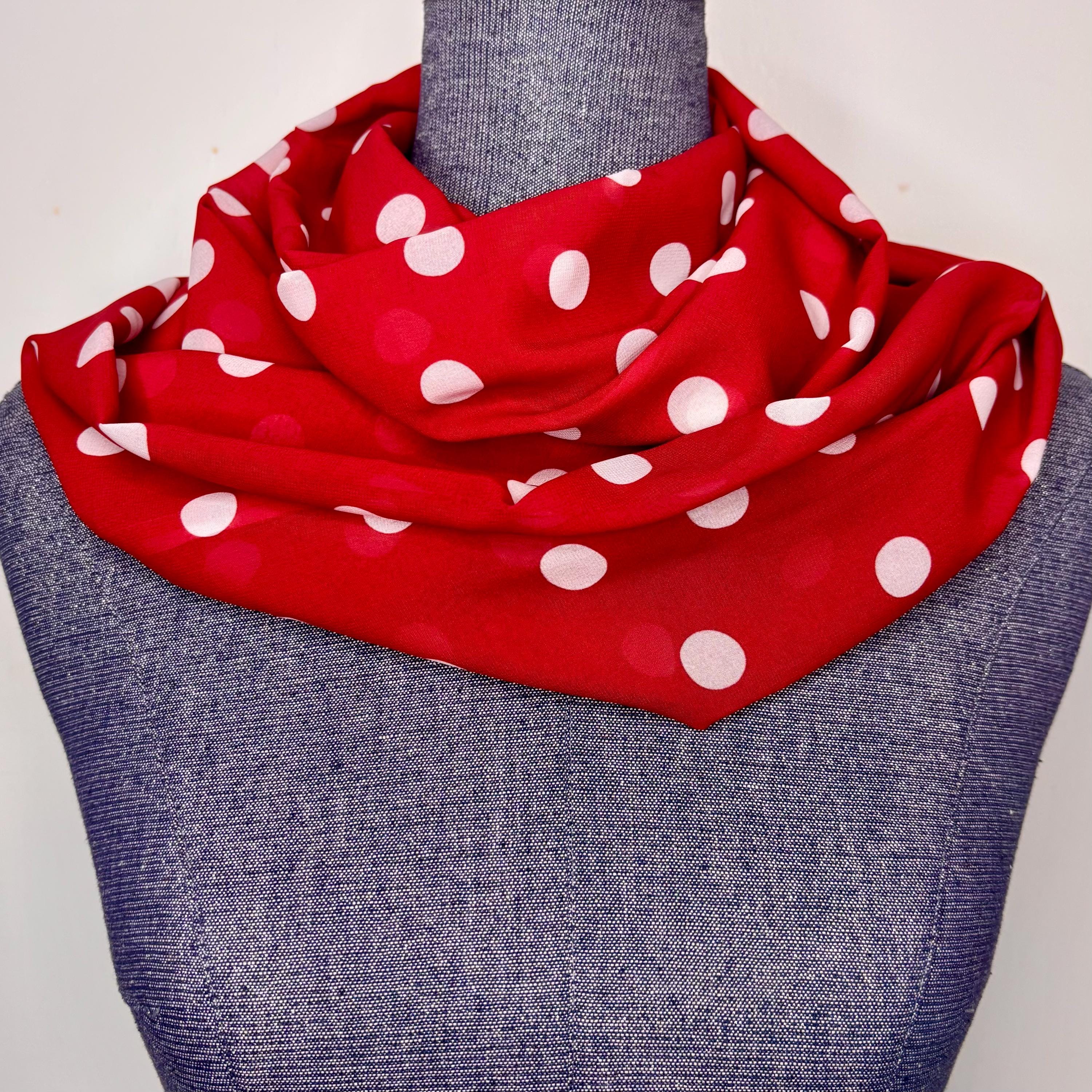 Red and White Polka Dot Scarf, Infinity Scarf, Chiffon, Gift for