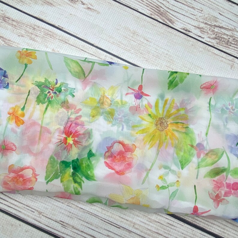 Wildflower scarf, flower garden scarf, watercolor flowers, chiffon infinity scarf, pastel floral scarf, image 6