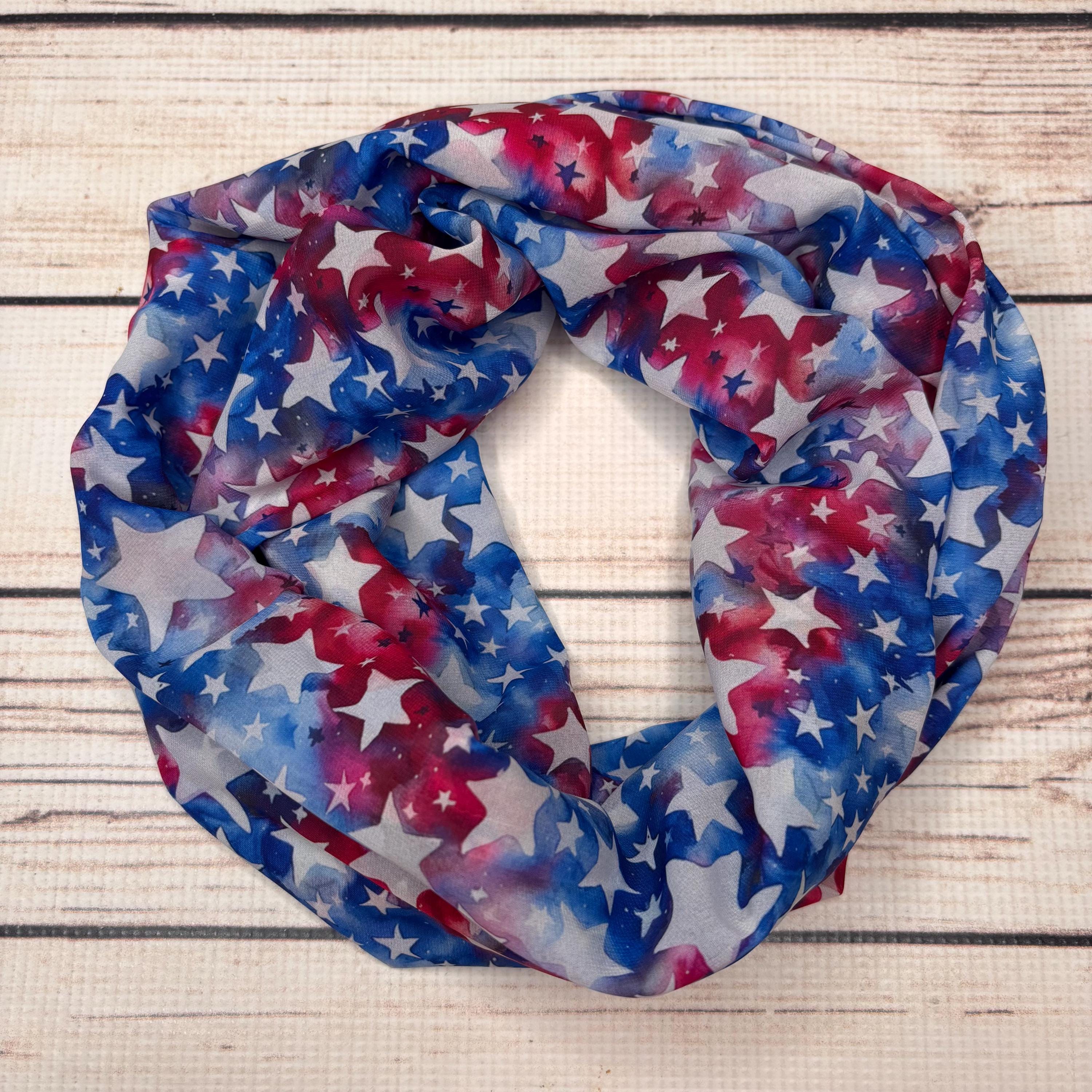 Red White and Blue Stars Scarf, Watercolor American Flag Abstract, 4th ...