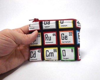 Periodic Table of Elements card wallet, Science coin purse, scientific zipper pouch, physics bag, chemistry gift, scientist purse