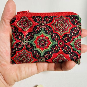 Monedero con cremallera con diseño de mandala rojo, negro y verde, tarjetero con diseño de mandala floral dorado, monedero, tarjetero de regalo de Navidad, monedero, monedero