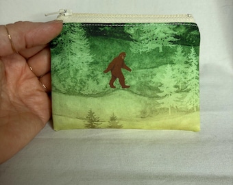 Big Foot zipper pouch, PNG card wallet, forest coin purse, watercolor sasquatch