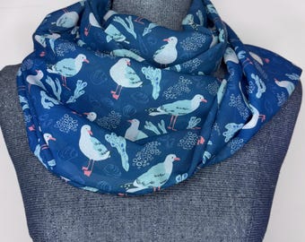 Seagull scarf, costal seaside ocean bird, chiffon infinity scarf