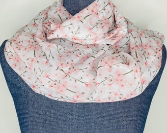 Cherry Blossom scarf, Sakura infinity scarf, Japaneese cherry blossom, chiffon scarf, pink sakura blossom, cherry blossom gift, sakura scarf