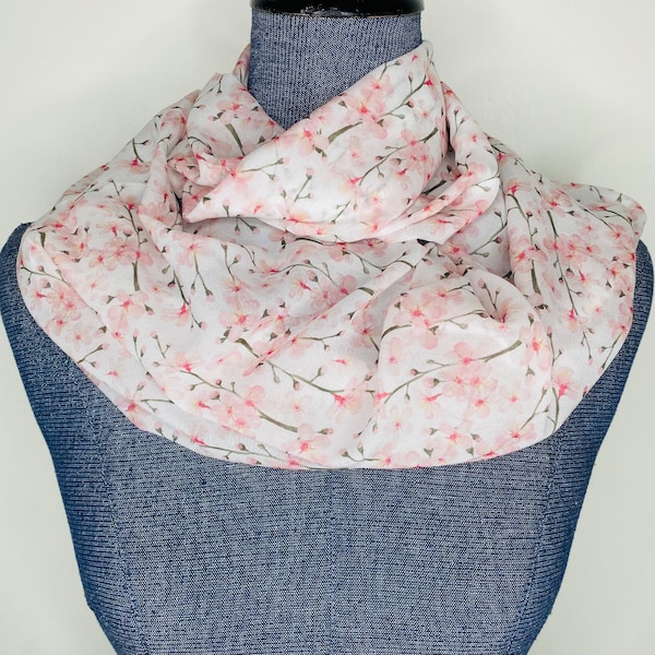 Cherry Blossom scarf, Sakura infinity scarf, Japaneese cherry blossom, chiffon scarf, pink sakura blossom, cherry blossom gift, sakura scarf