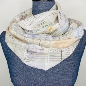Library scarf, infinity scarf, library card, library gift, Card catalog scarf, banned books, librarian gifts, chiffon scarf, book lover gift