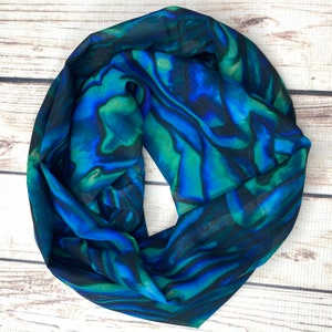 Abalone scarf, Blue abalone, Paua shell scarf, abalone shell, infinity scarf, abalone gift, chiffon scarf, abalone wedding, ocean scarf image 2
