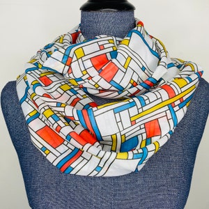 Mondrian scarf, Infinity scarf, mondrian art, Art Scarf, painting gift, art teacher gift, art lover gift, chiffon scarf, mondrian gift