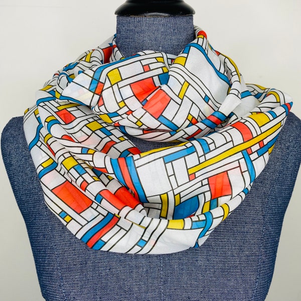 Mondrian-Schal, Infinity-Schal, Mondrian-Kunst, Kunstschal, Malerei-Geschenk, Kunstlehrer-Geschenk, Kunstliebhaber-Geschenk, Chiffon-Schal, Mondrian-Geschenk