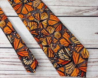 Monarch Butterfly necktie, Entomology tie, insect accessory, orange and black