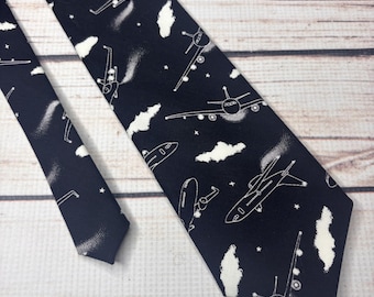 Airplane tie, GLOW in the DARK,  pilot necktie, aircraft accessory, plane tie, black and white