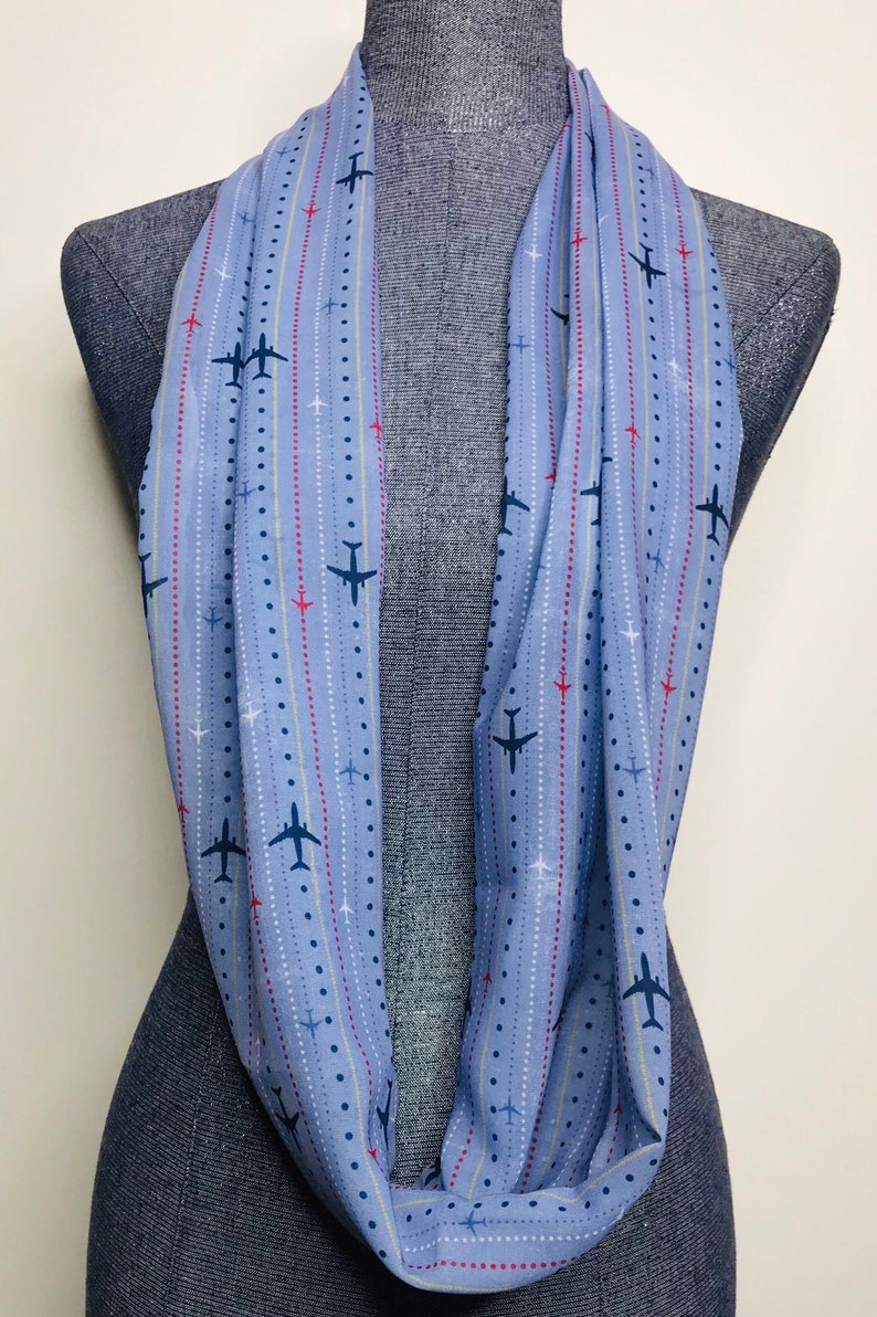 Airplane scarf, pilot gift, infinity scarf, flight attendant gift, pilot gift for woman, travel gift, air plane accessory, flight scarf image 3