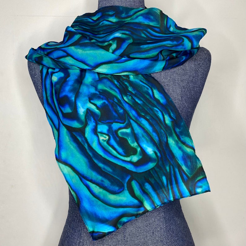 Abalone scarf, Blue abalone, Paua shell scarf, abalone shell, flata scarf, abalone gift, chiffon scarf, abalone wedding, ocean scarf image 2