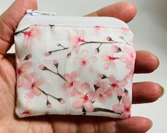 Cherry blossom zipper pouch, floral coin purse, blossom coin wallet, cherry zipper pouch, sakura bag, coin pouch, japaneese cherry blossom