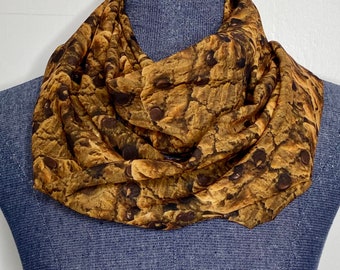 Chocolate chip Cookie scarf, Womans cookies scarf, infinity scarf, baker gift, cookie gift, accessory, chiffon scarf, chocolate lover gift