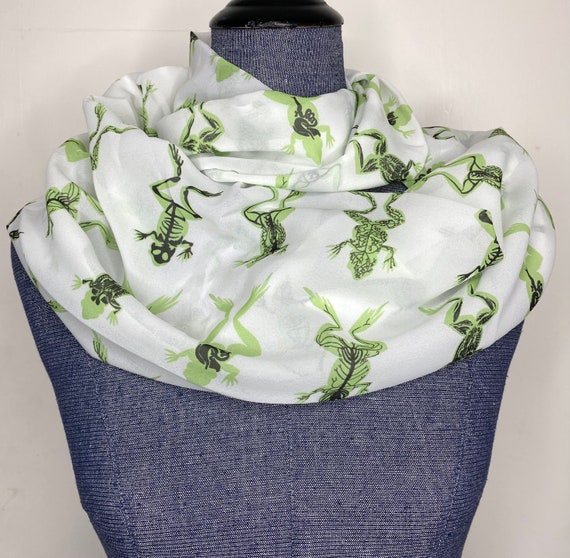 Frog scarf, biology teacher gift, frog dissection, frog anatomy, infinity scarf, science scarf, frog skeleton gift, woman in science
