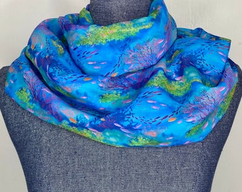 Ocean scarf, Ocean gifts for her, Coral reef infinity scarf, scuba diving gift, ciffon scarf, under the sea gift, ocean animals scarf