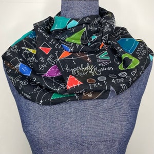 Geometry infinity scarf, Math scarf, geometry gift, black chiffon scarf, math accessory, math teacher gift, graduation gift, geometry proofs image 1