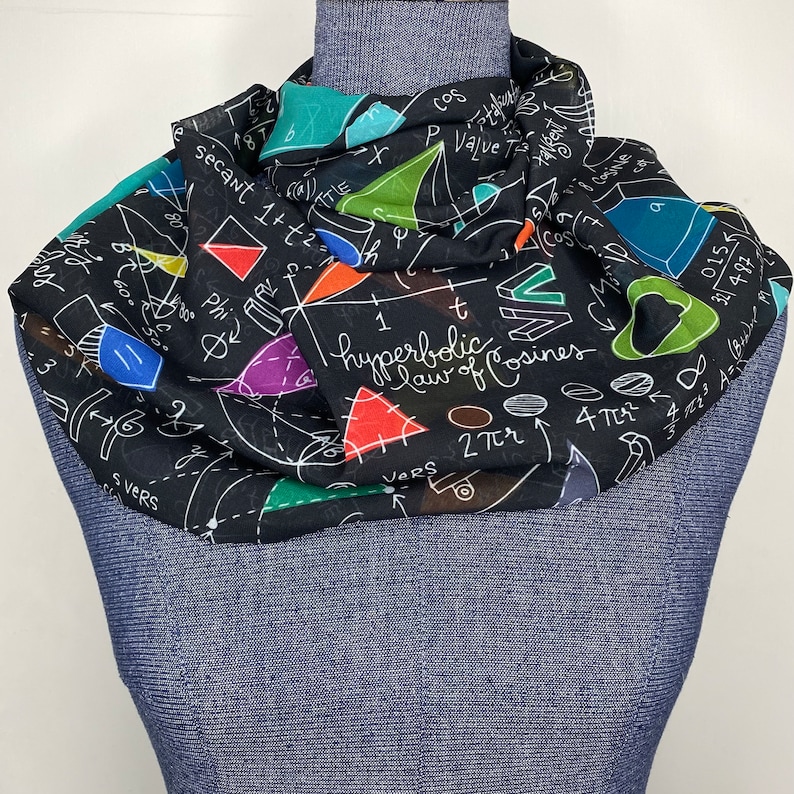 Geometry infinity scarf, Math scarf, geometry gift, black chiffon scarf, math accessory, math teacher gift, graduation gift, geometry proofs image 1