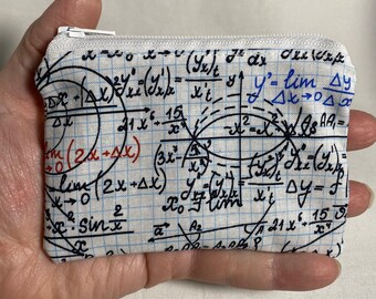 math zipper pouch, algebra coin purse, math equations purse, graph paper coin bag, math teacher gift, coin purse, graduation money holder