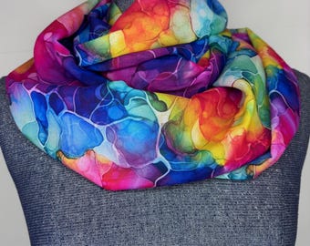 Aquarell Regenbogen Schal, bunte Farbe, abstrakte Malerei, Künstler Geschenk, Chiffon Infinity Schleife