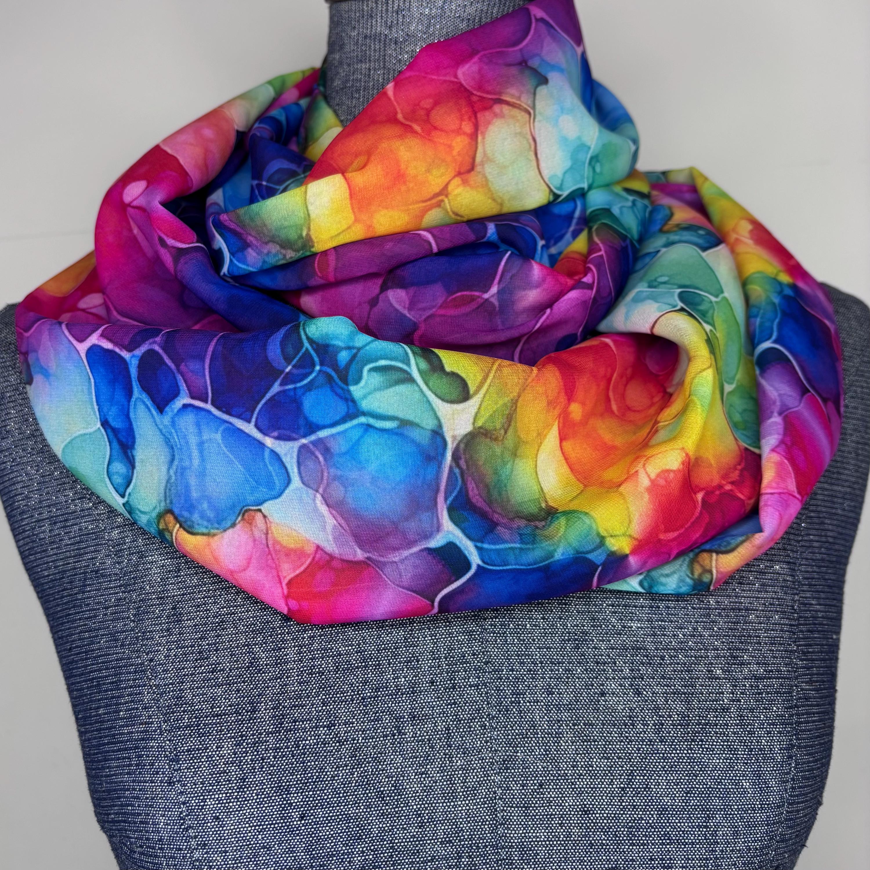 Vibrant Abstract Artistic Style Scarf 34”x37” Blue & Orange Silk Scarf Square with Fluid Art Print - 90x90  main image 2