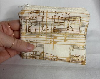 Music zipper pouch, gold cream music, music gift, card wallet, coin purse, gold music, music notes, staff