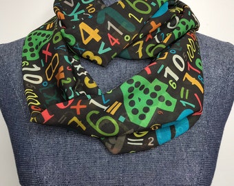 Numbers scarf, Math teacher gift, infinity scarf, math accessory, chiffon scarf, math gift, numbers gift, math gift for women, woman in math